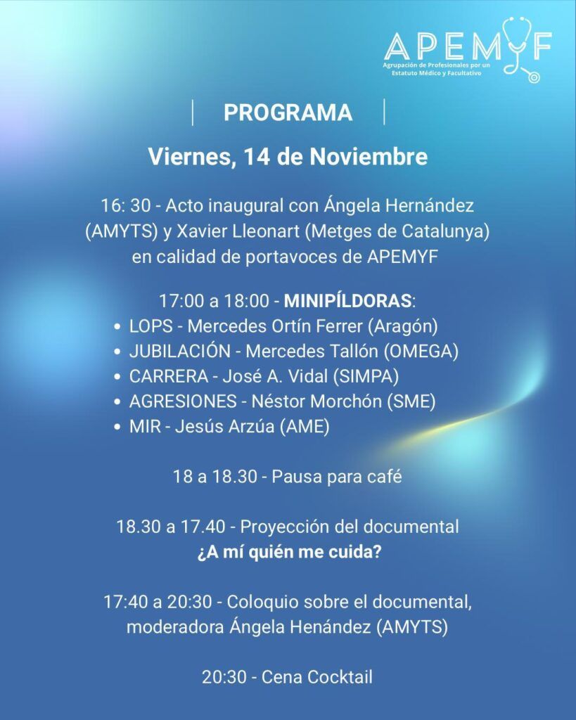 JORNADAS APEMYF 1 819x1024 - S&uacute;mate a las jornadas de APEMYF el 14-15 de noviembre y a la manifestaci&oacute;n el 15-N por un Estatuto del M&eacute;dico